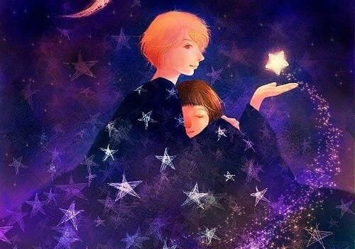 Mor og barn i stjerner