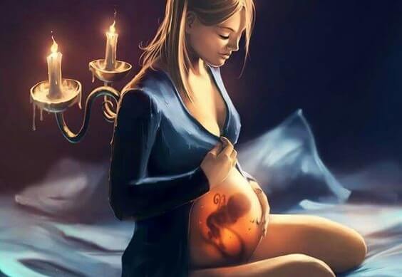 gravid mor holder sin opplyste mage
