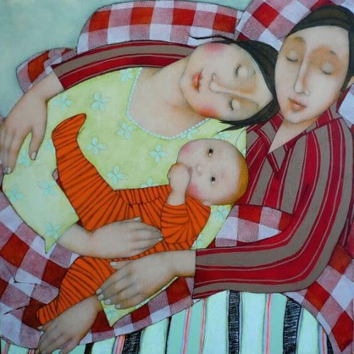 familien sover sammen