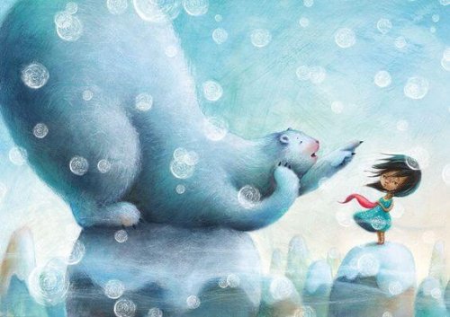 tegneserie av isbjørn med lite barn