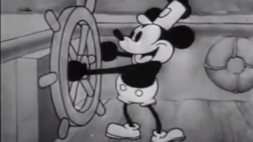 Mikke Mus i Steamboat Willie i 1928.