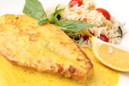 Salte oppskrifter for tredje trimester: Kylling med ris og grønnsaker.